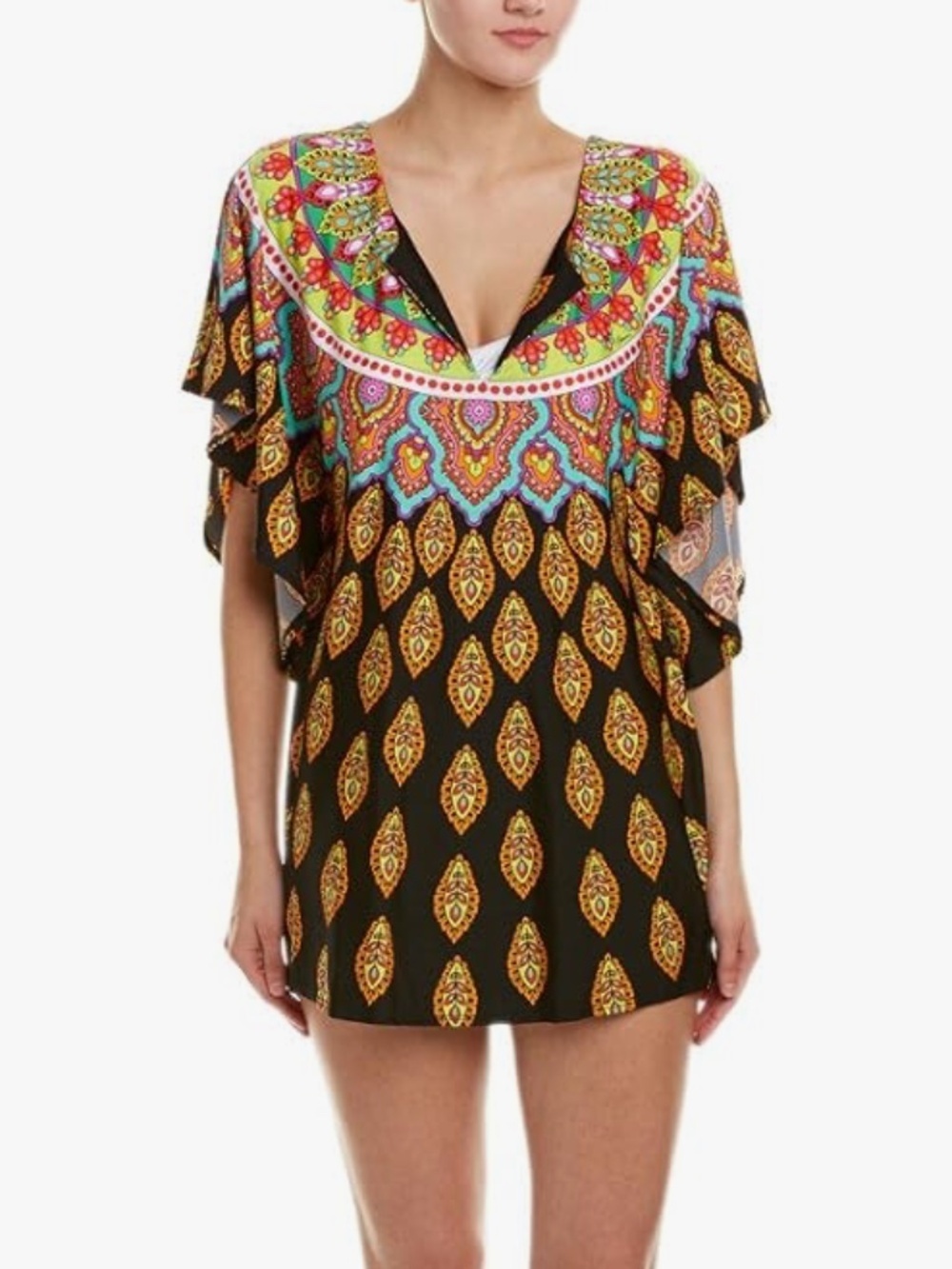 Trina Turk Moroccan Tunic Swim Cover Up Vacation Resortwear Mini Dress Large
